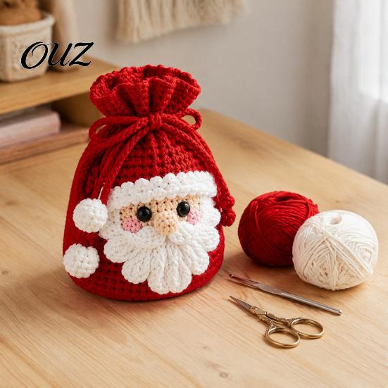 Holiday Gift for Beginners Christmas Pouch Crochet Kit, DIY Santa Snowman Pouch, Cute Penguin Elk Bear New Year Crafting Project Designs, Storage Bag