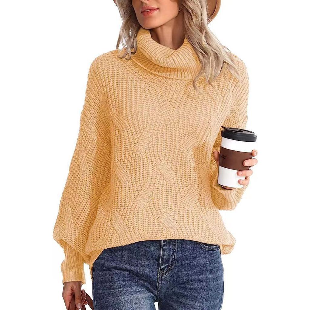 Women's Fashion Loose High Neck Knit Pullover Top Long Sleeve Casual Sweater
