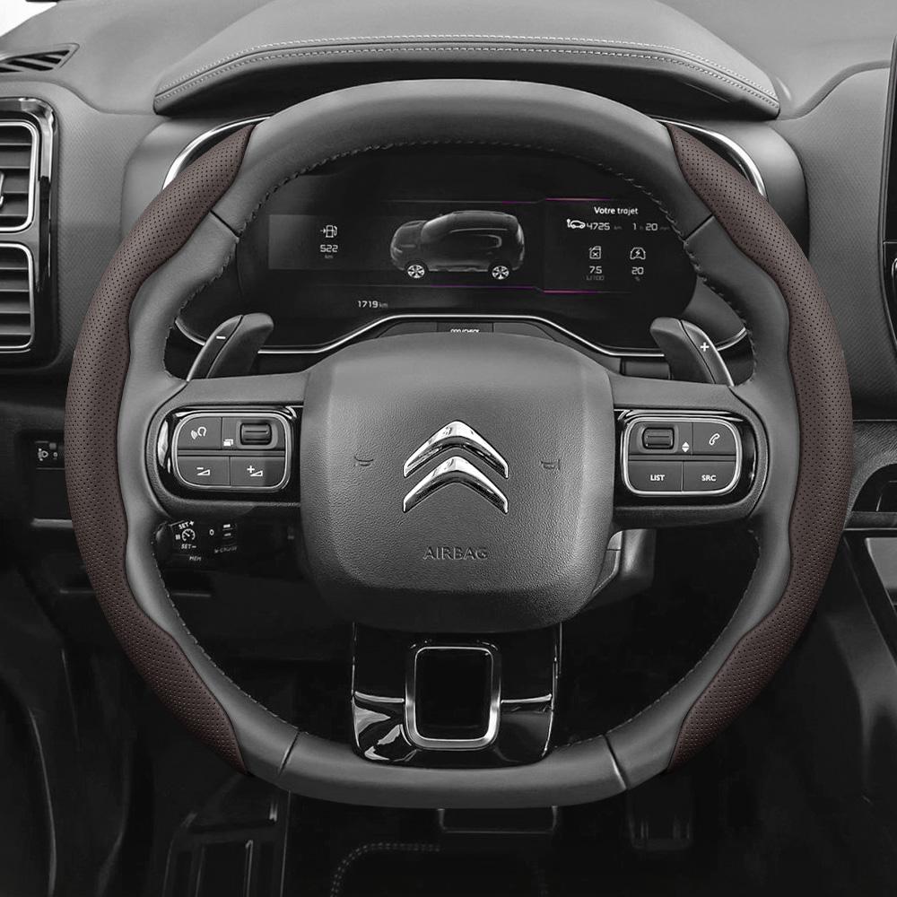 Suitable for Citroen Breathable Leather Steering Wheel Cover with Segmented Quick-Release Design, Non-Slip and Durable, for Models Such as C3,