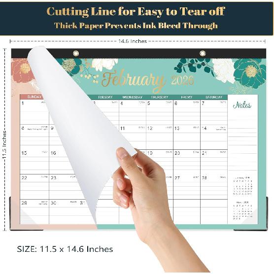 2026 Desk Calendar - Jan. 2026 - Dec. 2026, 12 Months Desk/Wall Calendar 2026, 15" x 12", 2-in-1 Desk Calendar, Holidays, Notes, Cutting-line Design,