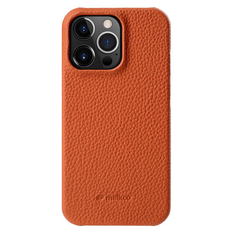 MELKCO For iPhone 14 Pro Max Genuine Cow Leather Coated PC Back Case Soft Microfiber Lining Incomplete Cover Phone Case
