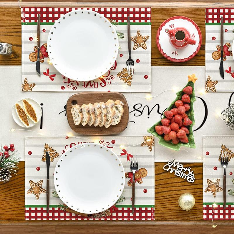 4шт Рождественский льняной коврик для еды Сладкие рождественские салфетки Набор Щелкунчики Рождественские салфетки Набор