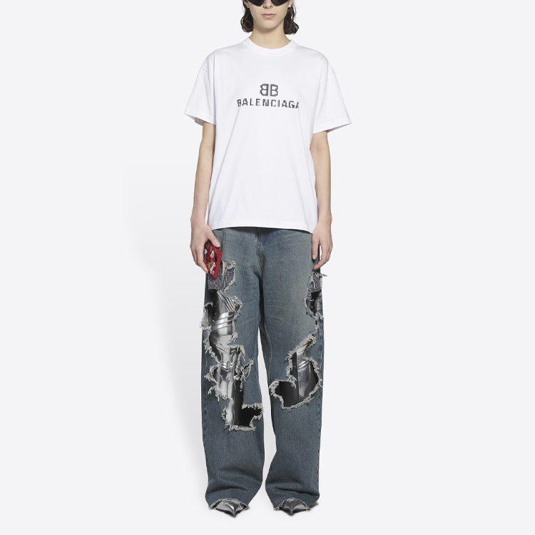 Balenciaga Женская футболка Bb Pixel Средняя посадка Белый 612965TKVI79040