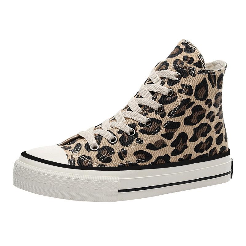 Spring and Autumn Fashion Ladies High Top Canvas Shoes Internet Celebrity Leopard Print Casual Shoes