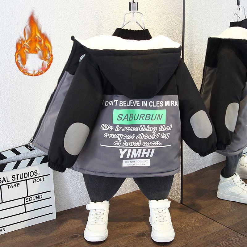 Куртки для мальчиков Осенние и зимние модели Parker Clothes Plus Velvet Thicked Children's Cotton Clothes