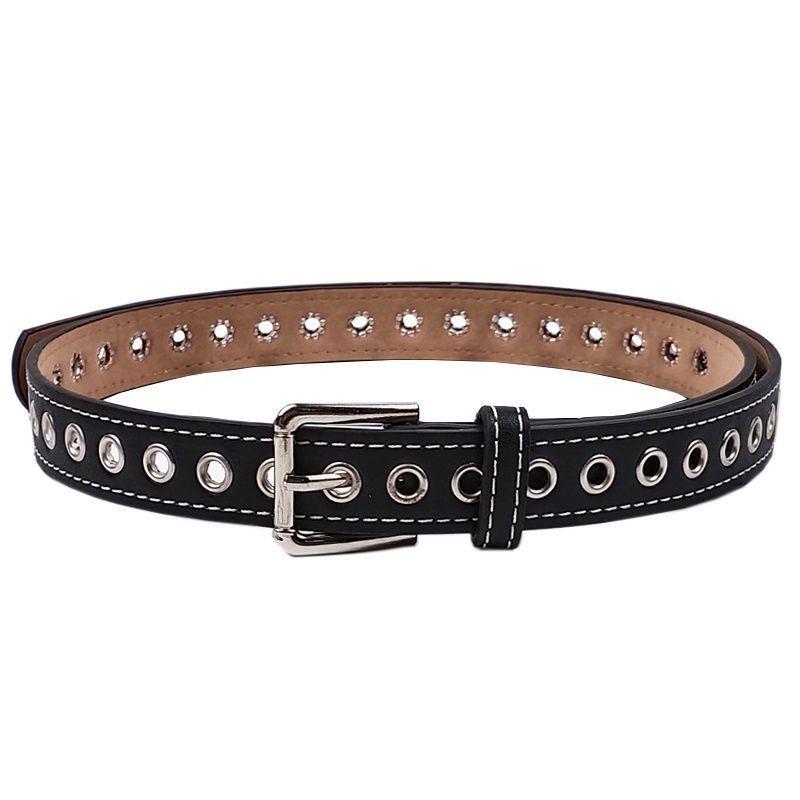 Fashionable White Belt With Full Hole Design Elegant Pu Buckle For Students