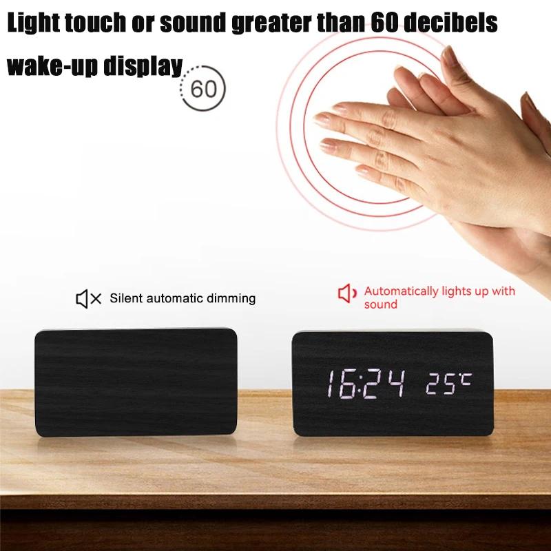 Wooden Vintage LED Digital Alarm Clock with Temperature Display 12/24h Display Nightstand Living Room Home Decor Alarm Clock