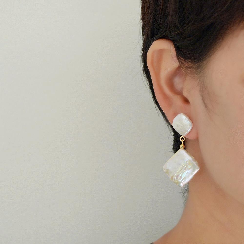 Геометрические серьги, белый натуральный пресноводный жемчуг, золотые серьги в стиле барокко, плоские квадратные серьги-капли, жемчужные серьги для женщин