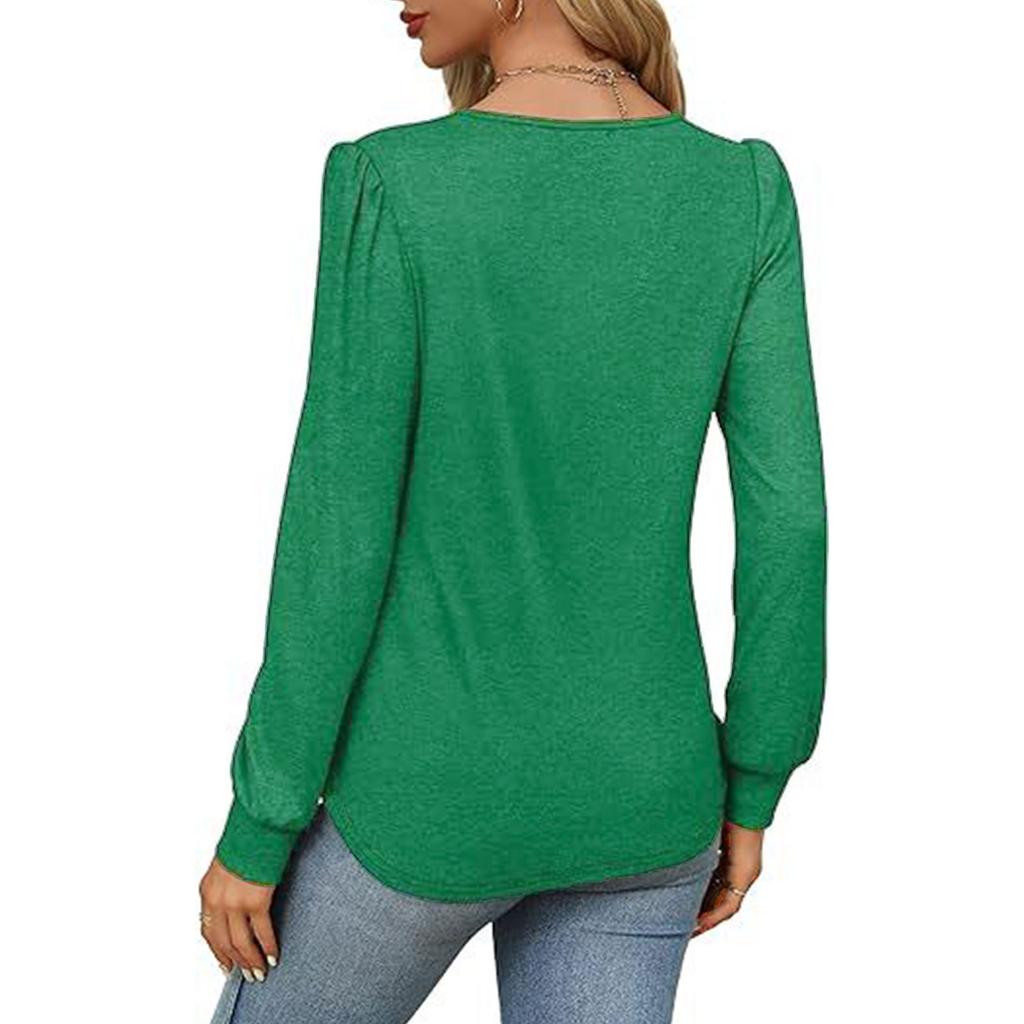 GMXIA Осенняя женская рубашка с длинным рукавом, модная повседневная, плиссированная, с низким круглым вырезом, женская