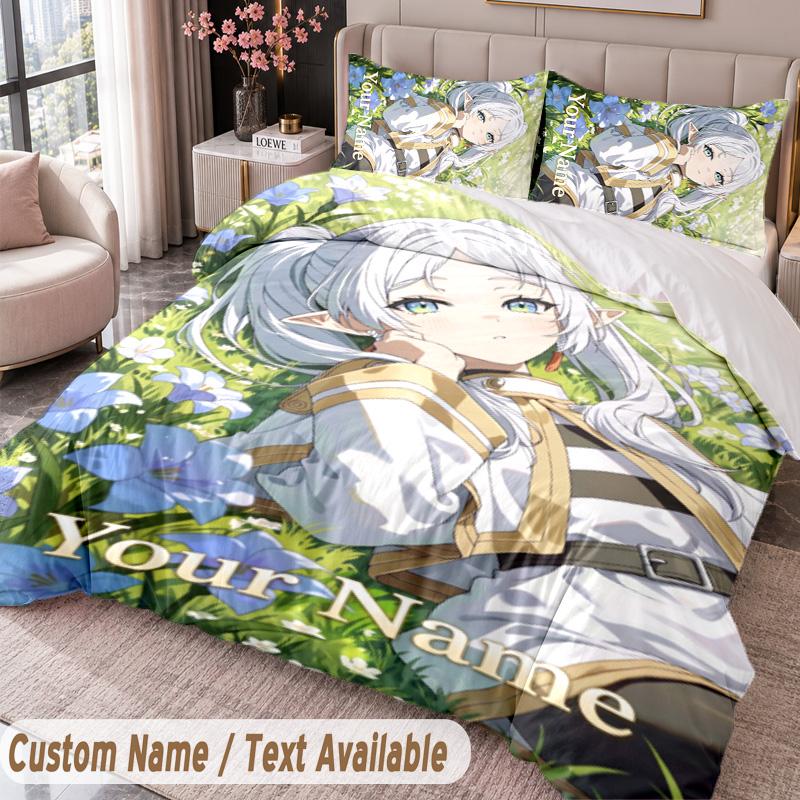 Custom Name Text 3Pcs Bedding Set Frieren Beyond Journey's End Duvet Cover And Two Pillowcases
