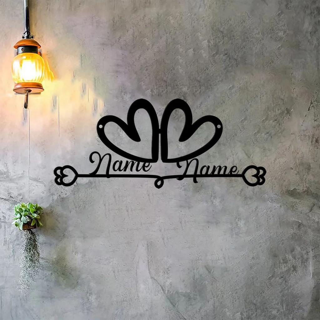 Personalized Metal Wall Art, Custom Heart Couples Sign, Wedding Anniversary Gift