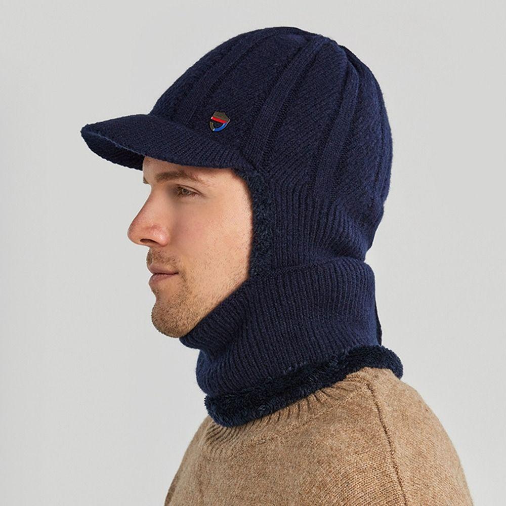 Hoodie Winter Neckerchief Men 3 in 1 Peaked Cap Fashion Men Knitted Hat Outdoor