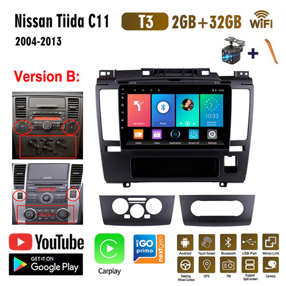 Автомобильный радиоприемник на базе Android Carplay для Nissan Tiida C11 2004-2013, мультимедийный видеоплеер, GPS-навигация, WIFI, 2 + 32 ГБ