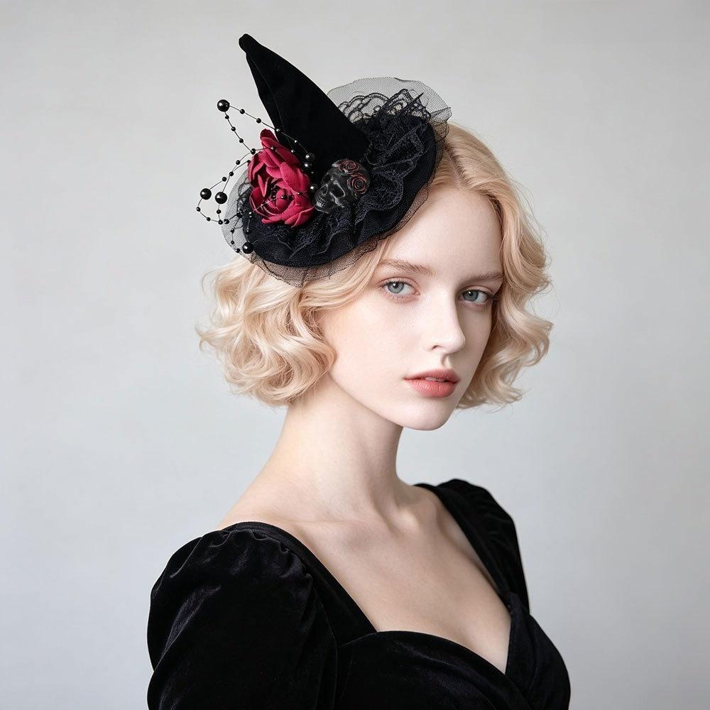 Mesh Halloween Hair Clip Flower Witch Hairpins Headpiece Witch Hat Hair Clip  Costume Party