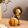 Autumn Harvest Girl Resin Figurine Candlestick Height 13.5cm Handmade Home Decoration