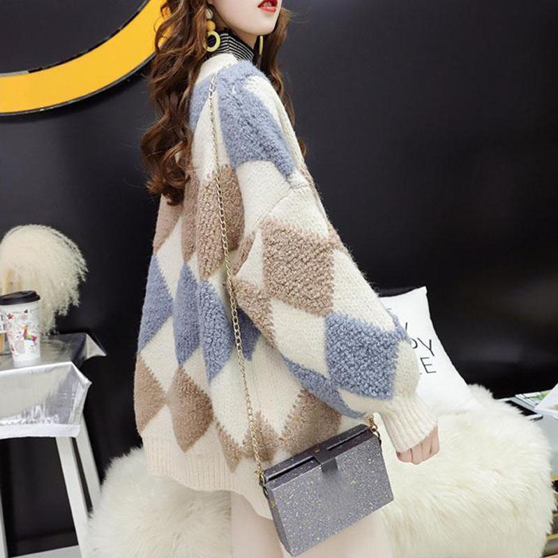 Вязаный кардиган женский большой размер осень и зима свободный свитер пальто