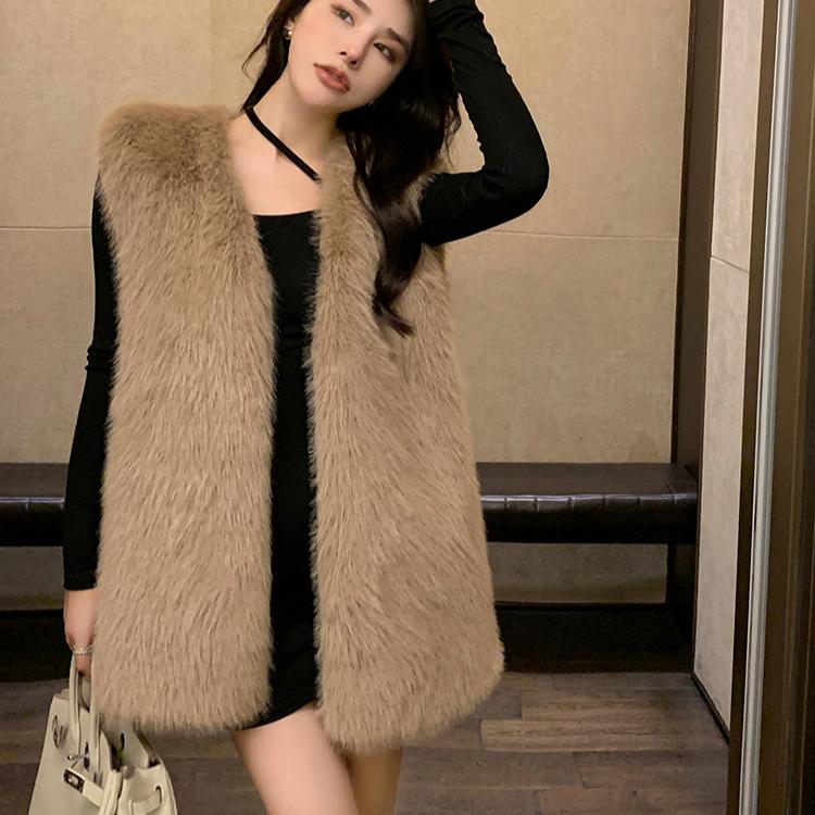 Осенне-зимняя женская роскошная меховая безрукавка из искусственного меха, женская рождественская куртка без рукавов из искусственного меха лисы