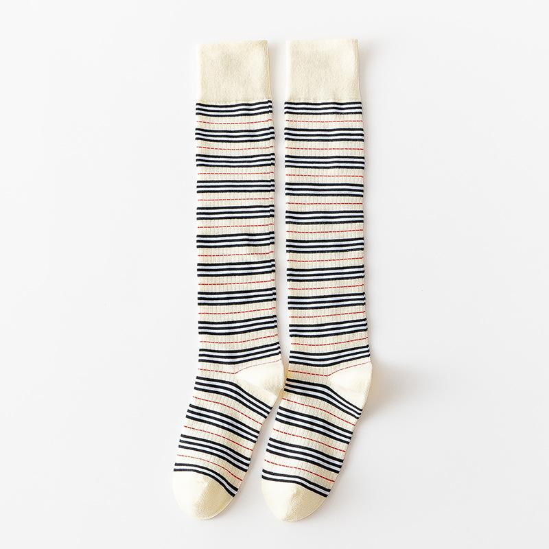 Женская весна и осень, личность, полосатый хлопок, стиль преппи, мило, все с гольфами до колена