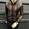 Business Casual Men Shirts Autumn Lapel Striped Contrast Color Button Korean Trend Fashion Office Social Loog Sleeve Slim Tops