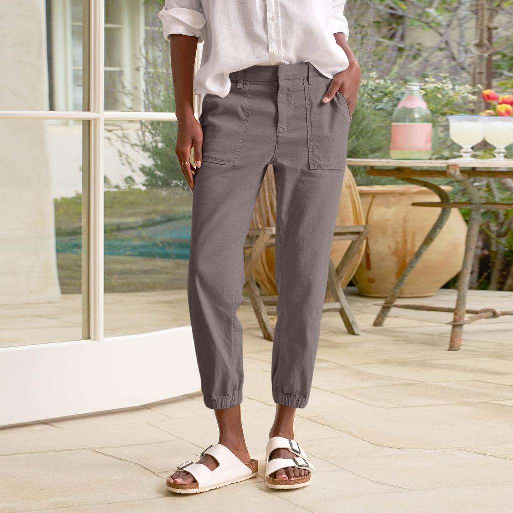 Women's Work Casual Cropped Pants Casual Tapered Utility Jogging Pants With Pockets