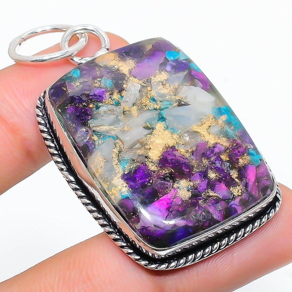 Spiny Oyster Gemstone Handmade 925 Sterling Silver Jewelry Pendant 2.21" f6S89