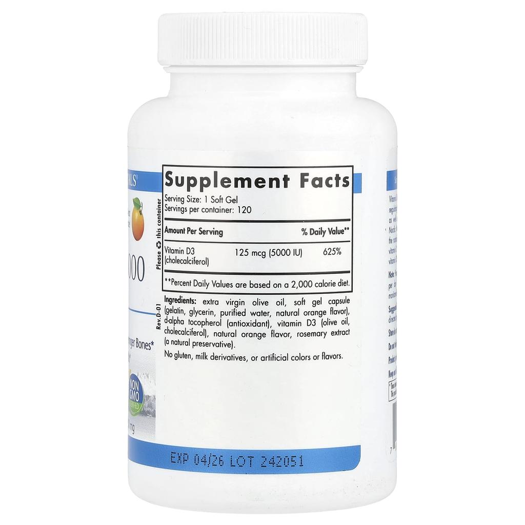 Vitamin D3 5000, Orange, 5,000 Iu, 120 Softgels