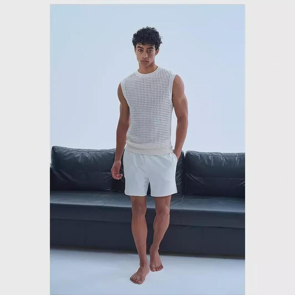 Модный сетчатый трикотажный жилет без рукавов: Полый дизайн, круглый вырез, повседневный стиль