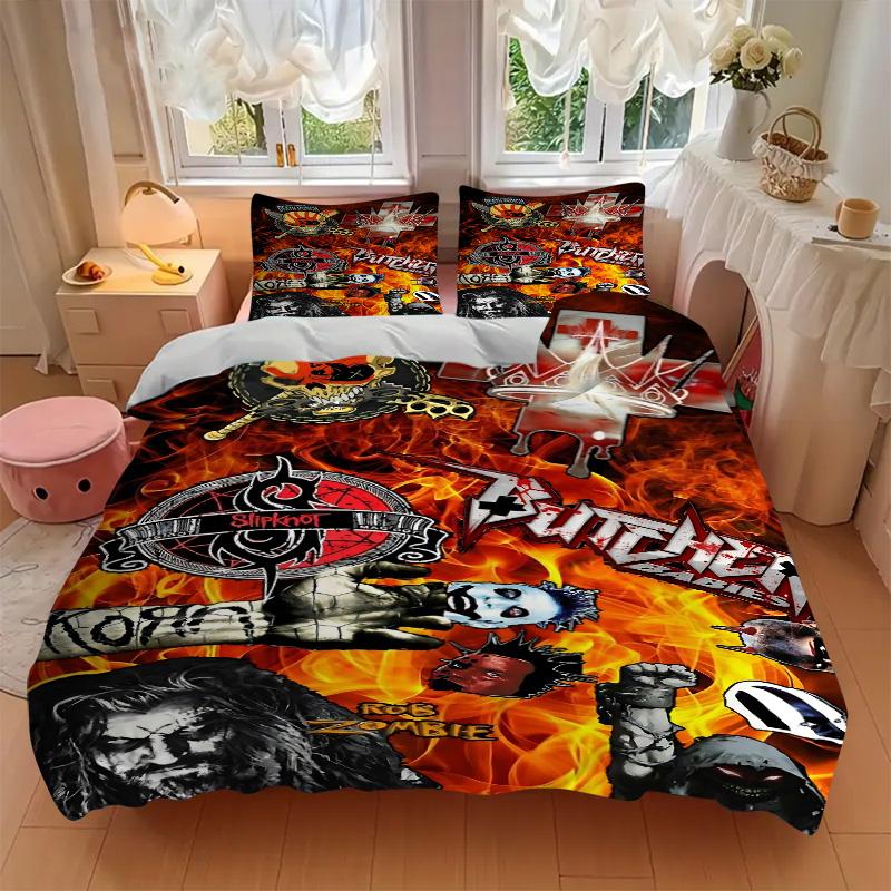Metal Band Logos Print 3Pcs Bedding Setduvet Cover With 2 Bedropillowcase Home Birthday Gift