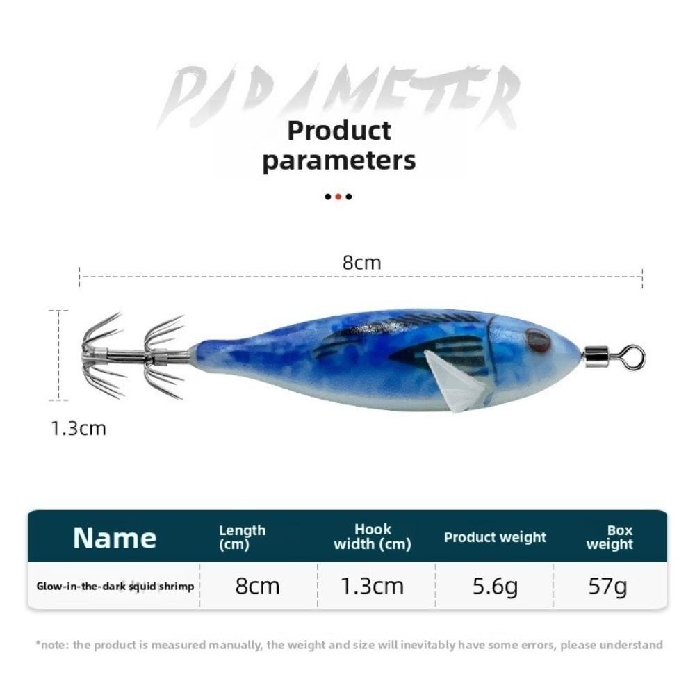 8cm Size Cuttlefish Egi Squid Lure Glow Feature Horizontal Design Squid Jig 5.6g Weight Hard Bait Wood Shrimp Lure Squid Fishing