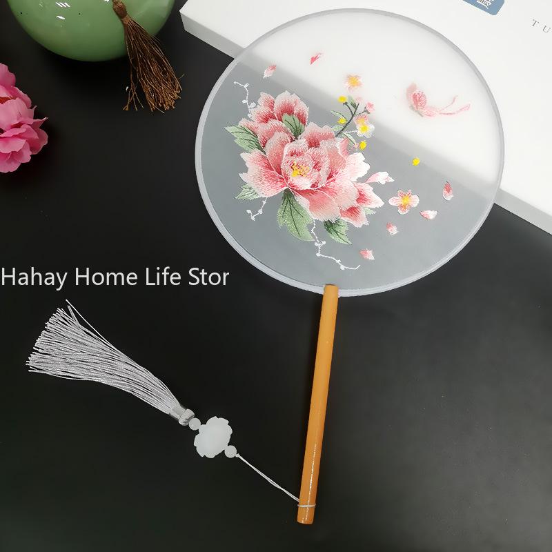 Модный китайский стиль веер с деревянной ручкой вышитый цветок девушка подарок портативный домашний декор ручные веера ремесла танцевальный веер
