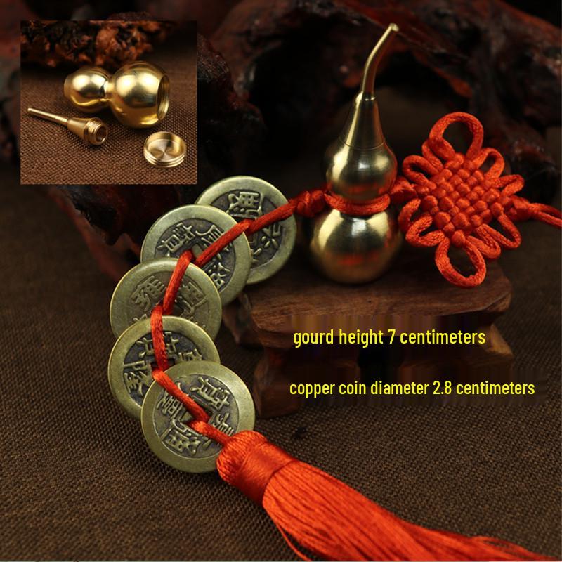Красная нить Китайский узел Медная тыква и Монеты пяти императоров Подвесное украшение для дома или автомобиля