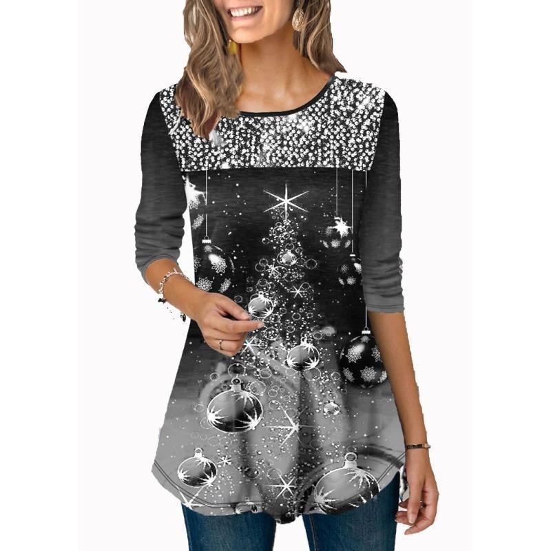 New Autum Winter Women's Tops Fashionable Printed Round Neck T-shirt