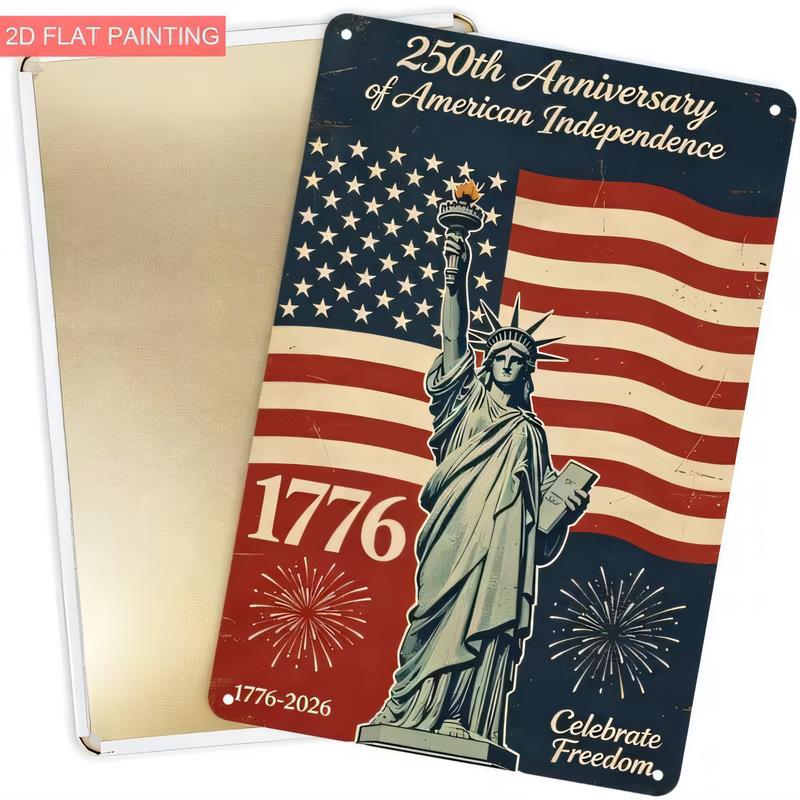 Tin Sign th Anniversary Of American Independence Retro Patriotic USA Flag Statue Of Liberty Wall Plaque Metal Poste