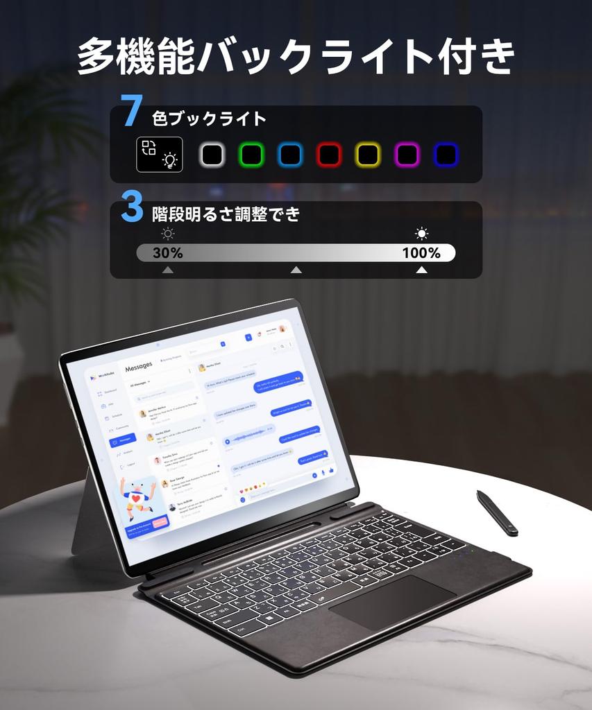 Клавиатура Omikamo Surface Pro, Совместима с Surface Pro 8/9/10/X/11, Японская раскладка стандарта JIS, Bluetooth 5.3, с тачпадом, 2 слота для хранения стилусов
