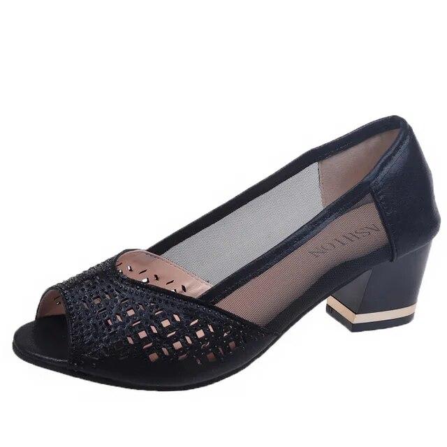 Женские сандалии в сетку со стразами размера плюс 43, новинка 2023 года, летние пикантные модные офисные женские сандалии на высоком каблуке с открытым носком