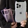 Корея Милый 3D Чехол для Телефона с Ушками Кошки Прозрачный Для iPhone 17 11 12 13 14 15 16 Pro Max Матовый Силиконовый Ударопрочный Защитный Чехол