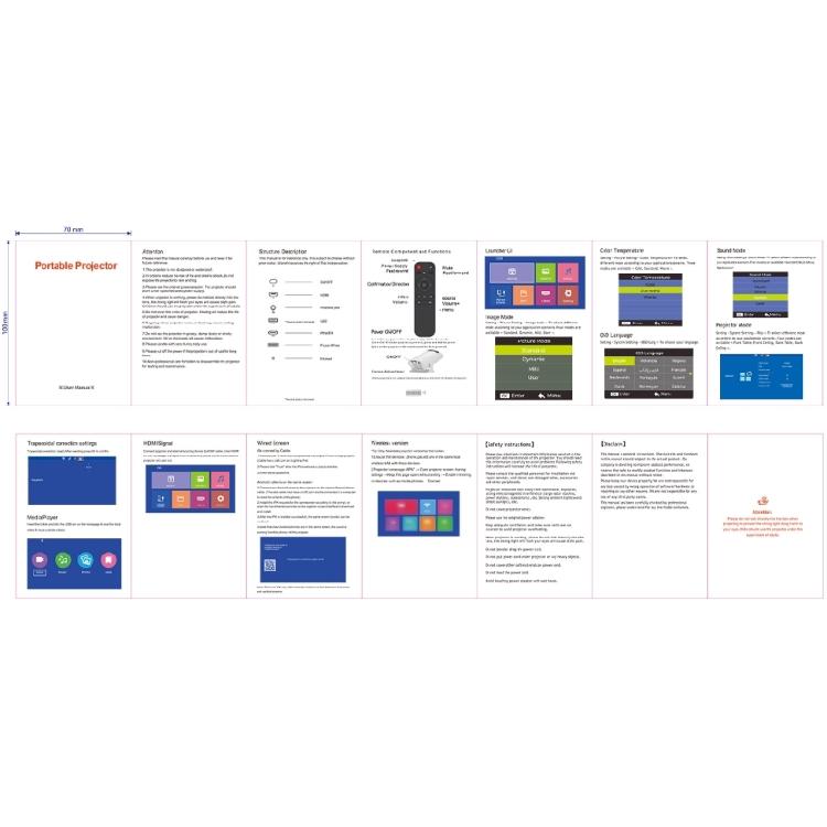 Мини-портативный проектор Питание Type-C Беспроводная трансляция Автоматическая регулировка Стереозвук
