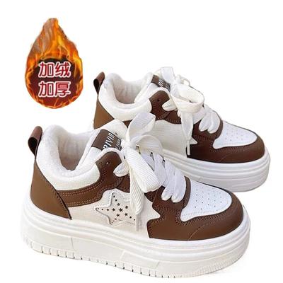 Модные женские зимние теплые кроссовки повседневные белые туфли со звездами на толстом каблуке кроссовки в форме сердца повседневные беговые кроссовки на платформе Y2K Lovely Bread Shoes