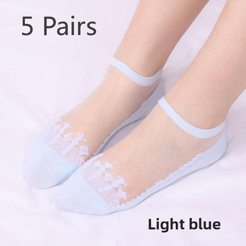 5 пар классных прозрачных хрустальных чулок, короткие носки-трубы, женские летние невидимые носки