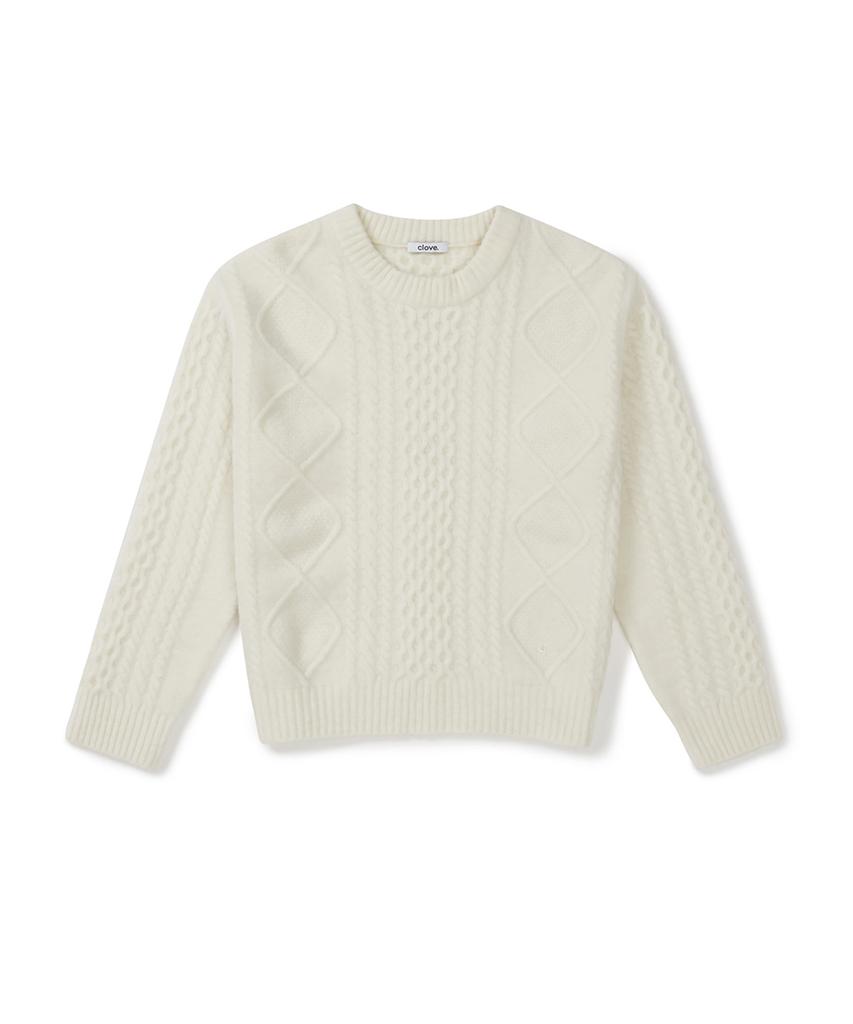 CLOVE [25Fw Clove] Cable Knit Crew Sweater (Ivory)