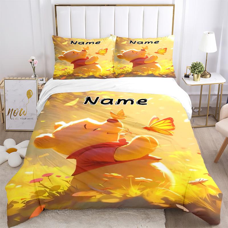 Custom Textile Winnie Pooh Bedding 3 Piece Set HD Print Duvet Cover Pillowcases for Teens Adult Bedroom Decoration