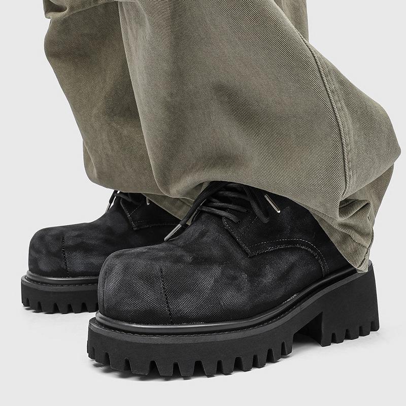 Новые мужские повседневные туфли из выбеленного денима, увеличивающие рост, кожаные туфли с большой головой, весенне-осенние однотонные туфли для взрослых