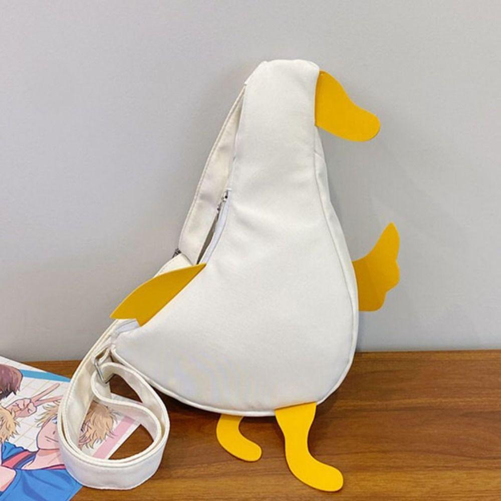 Korean Style Duck Shoulder Bag Canvas Cartoon Chest Bag Lovely Funny Duck Crossbody Bag  Travel