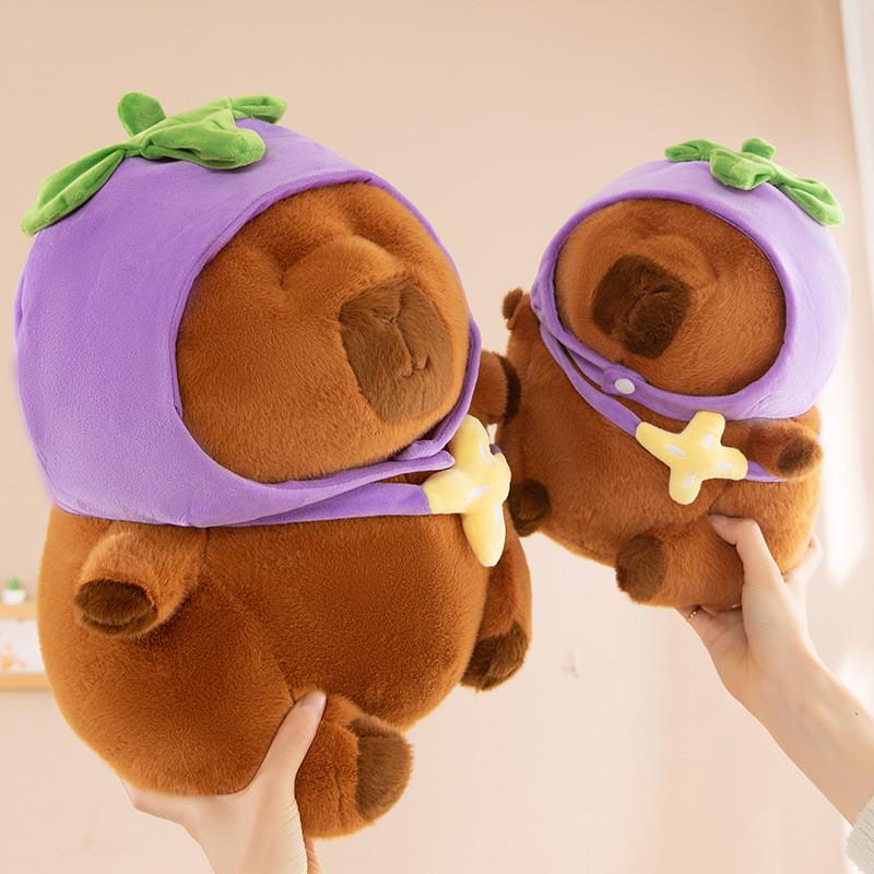 Eggplant Hat Capybara Plush Toy Stuffed Doll Cartoon Home Decoration Kids Gift