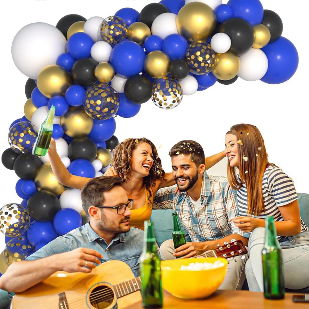 Black Royal Blue White Balloon Arch Kit Metal Gold Confetti Balloons Garland Wedding Graduation Birthday Party Baby Shower Decor