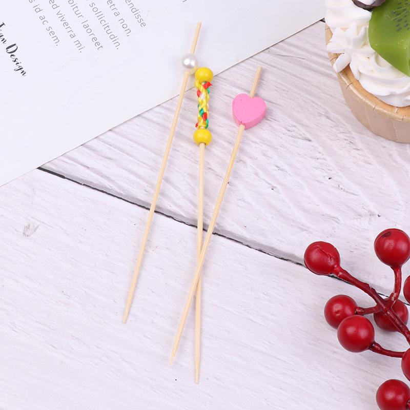 100pc12cm Heart Bamboo Pick Buffet Cupcake Fruit Fork Party Dessert Salad Stick Cocktail Skewer for Wedding Decor