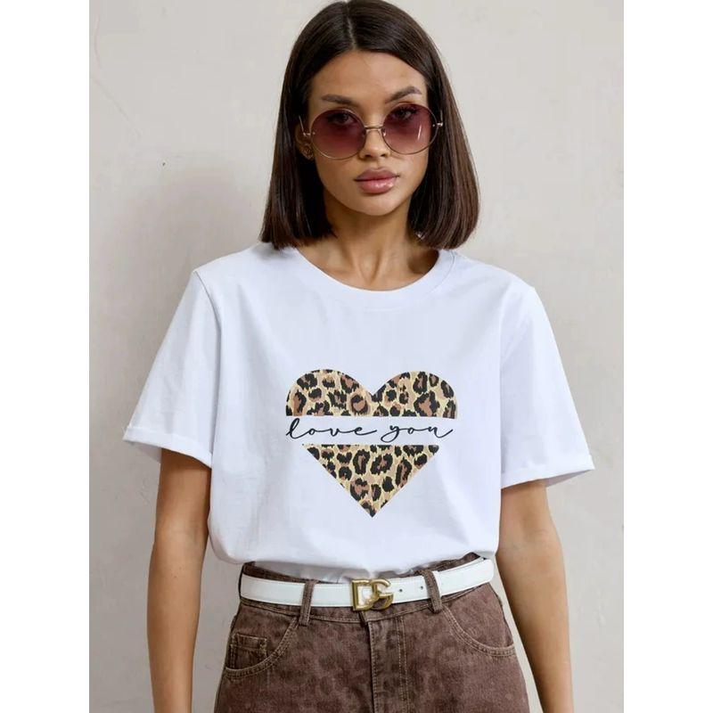 Loose Printed T-shirt Western Style New Fashion Print Letter Loose Casual Cotton T-shirt Top