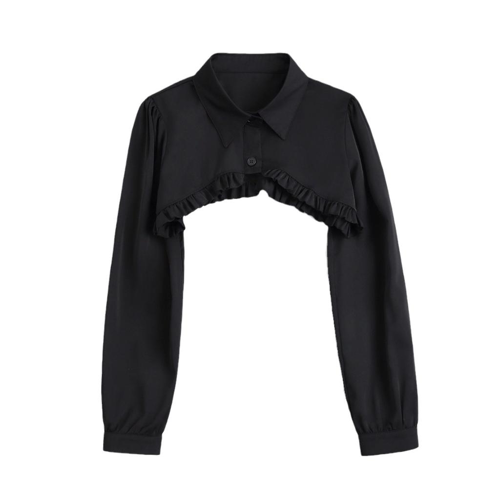 Cotton Fake Collar Top for Women Lapel Half Blouse Long Sleeve Shirt Detachable Removable False Collar Shouder Wraps Shawl