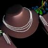 CMM Bling Белый Цирконий Серебристого Цвета 3-слойное Свадебное Платье, Ожерелье и Серьги, Комплекты Ювелирных Изделий