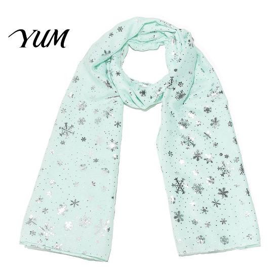 Holiday Gathering Accessory Glitter Sparkly Foil Snowflake Print Scarf for Women, Christmas Warm Neck Theme Shawl Wrap, Fall Winter Lightweight